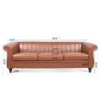 WIIS' IDEA™ PU Leather Chesterfield 3 Seaters Sofa With Rolled Arm - Brown