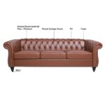 WIIS' IDEA™ PU Leather Rolled Arm 3 Seaters Chesterfield Sofa - Brown