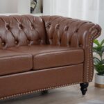 WIIS' IDEA™ PU Leather Rolled Arm 3 Seaters Chesterfield Sofa - Brown