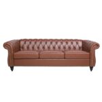 WIIS' IDEA™ PU Leather Rolled Arm 3 Seaters Chesterfield Sofa - Brown