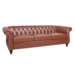 WIIS' IDEA™ PU Leather Rolled Arm 3 Seaters Chesterfield Sofa - Brown