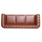 WIIS' IDEA™ PU Leather Rolled Arm 3 Seaters Chesterfield Sofa - Brown