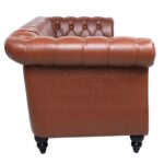 WIIS' IDEA™ PU Leather Rolled Arm 3 Seaters Chesterfield Sofa - Brown