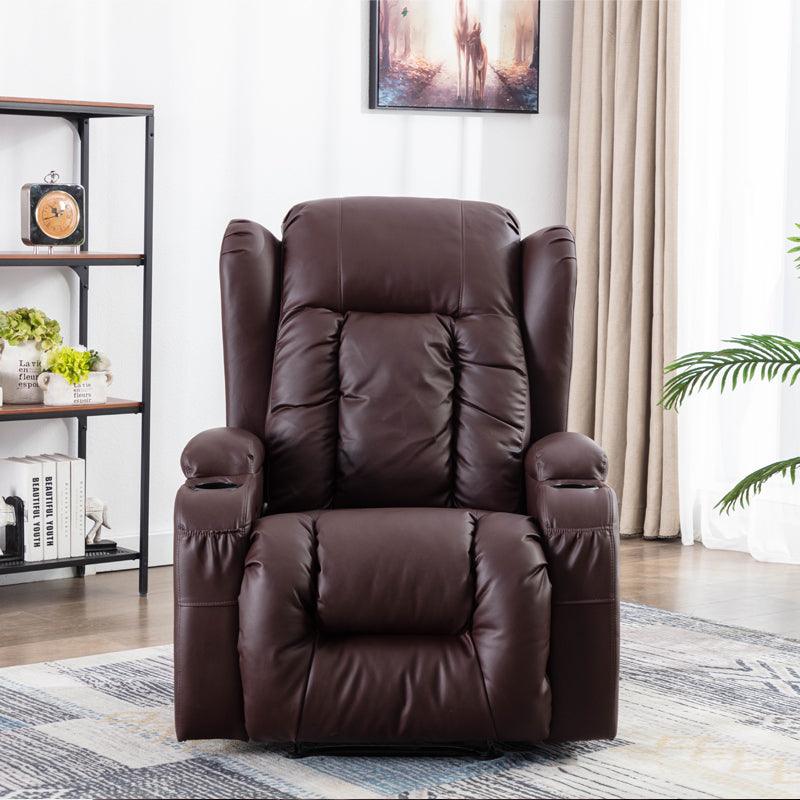 PU Recliner Vibration Massage Armchair Sofa - Brown