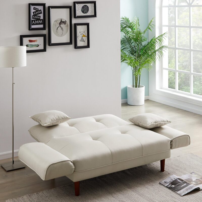 WIIS' IDEA™ Relax Fabric Lounge LoveSeat Sleeper Sofa Bed - Beige