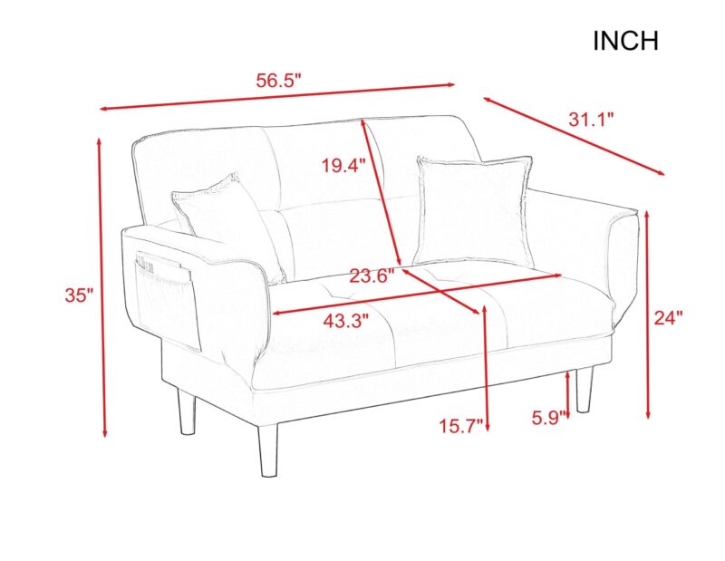 WIIS' IDEA™ Relax Fabric Lounge LoveSeat Sleeper Sofa Bed - Brown