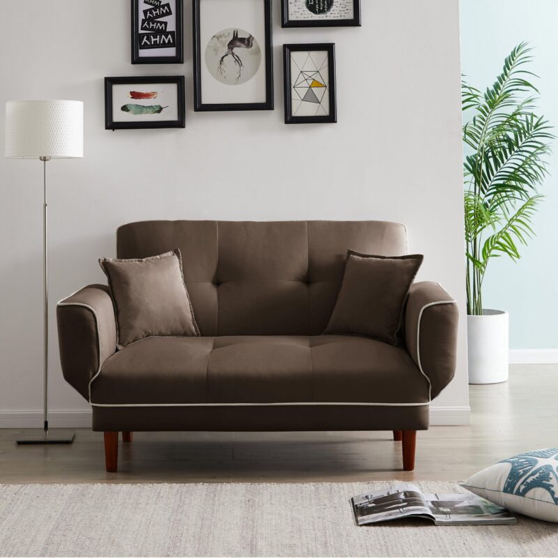 WIIS' IDEA™ Relax Fabric Lounge LoveSeat Sleeper Sofa Bed - Brown