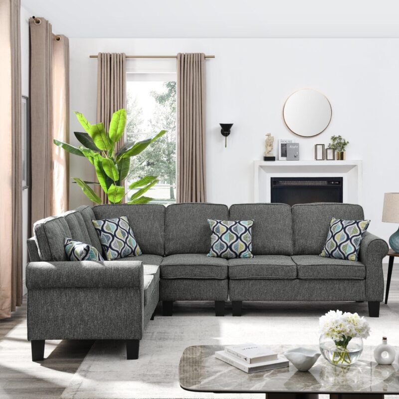 WIIS' IDEA™ Shelter L-Shaped Sectional Sofa With Reversible Chaise - Dark Grey