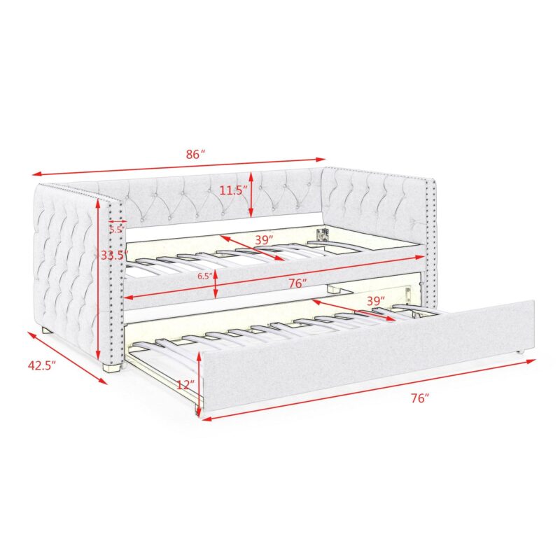 WIIS' IDEA™ Trundle Upholstered Tufted Sofa Bed - Beige