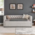 WIIS' IDEA™ Trundle Upholstered Tufted Sofa Bed - Beige