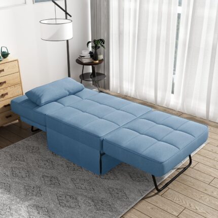 Upholstery Fabric Recliner Sofa Bed Ottoman - Blue