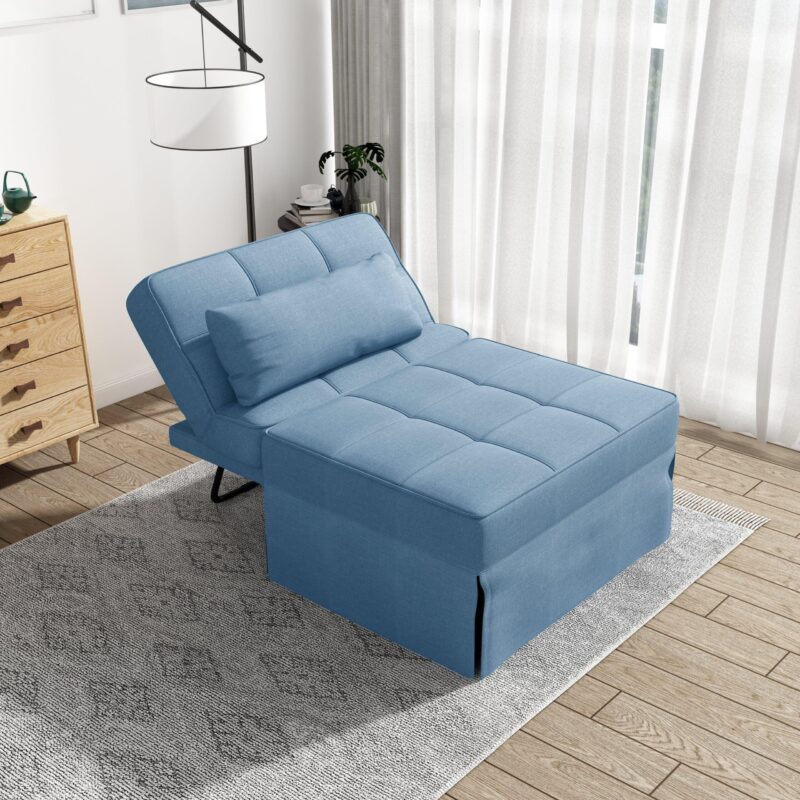 Upholstery Fabric Recliner Sofa Bed Ottoman - Blue