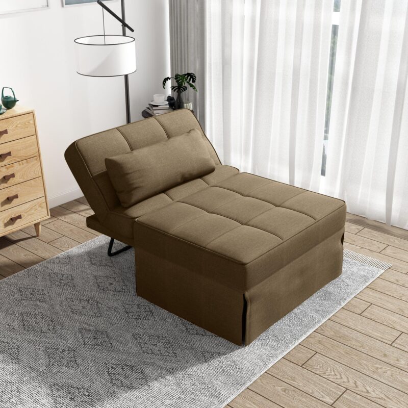 Upholstery Fabric Recliner Sofa Bed Ottoman - Brown