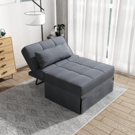 Upholstery Fabric Recliner Bed Ottoman - Dark Grey