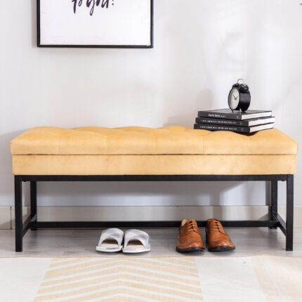 WIIS' IDEA™ Velvet  Storage Bench Ottoman With Storage - Dark Yellow