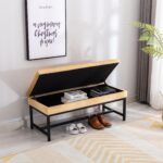 WIIS' IDEA™ Velvet  Storage Bench Ottoman With Storage - Dark Yellow