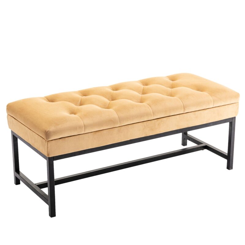 WIIS' IDEA™ Velvet  Storage Bench Ottoman With Storage - Dark Yellow