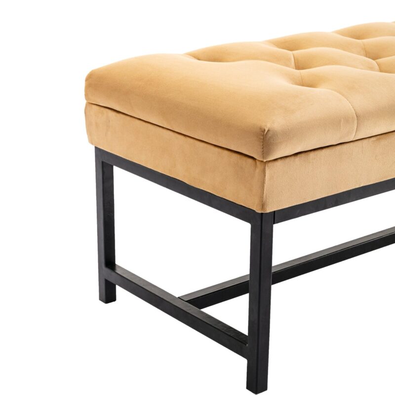 WIIS' IDEA™ Velvet  Storage Bench Ottoman With Storage - Dark Yellow