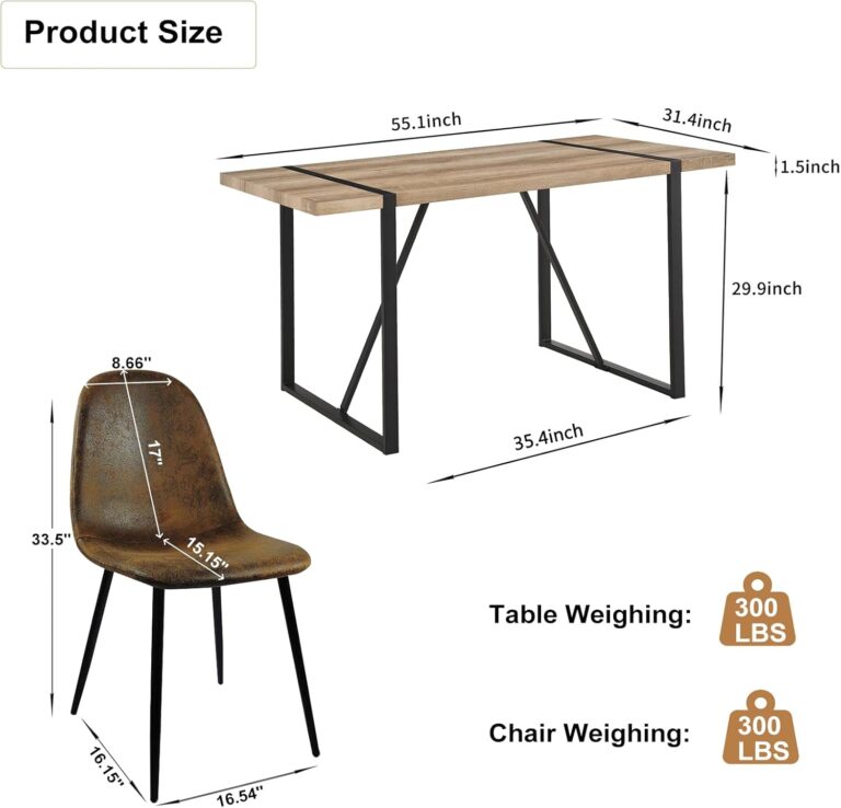 WIIS' IDEA Modern Dining Table Set for 4,Rectangular Solid Wood Dining Table for 4 People,Metal Base and Legs,Suitable for Living Room,Dining Room,Kitchen（55" Dining Table+4 Brown Dining Chairs） photo review