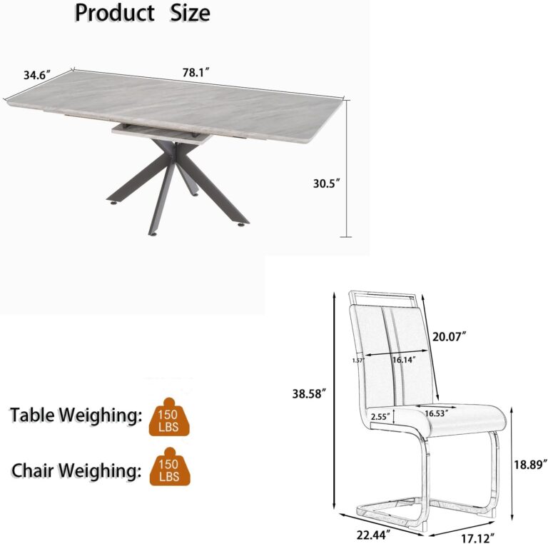 Modern Dining Table Set for 6,Adjustable Dining Table,Rectangular Rock Slab Dining Table for 6-8 People,Metal Base and Legs for Living Room,Dining Room,Kitchen (78" Dining Table+6 White Dining Chairs) photo review