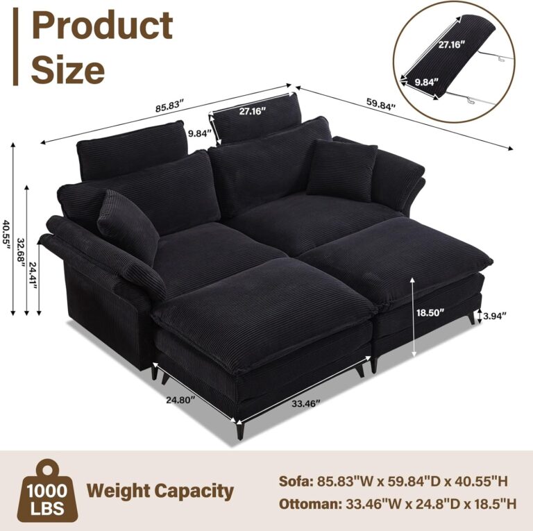 Deep Seat Sectional Sofa, 85.8'' Comfy Cloud Couch sectional Sofa with 2 Ottomans & Soft Pillows, Modern Love Seat Upholstered Modular Couch for Living Room, Black photo review