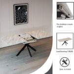 Modern Dining Table Set for 6,Adjustable Dining Table,Rectangular Rock Slab Dining Table for 6-8 People,Metal Base and Legs for Living Room,Dining Room,Kitchen (78" Dining Table+6 Gray Chairs) photo review