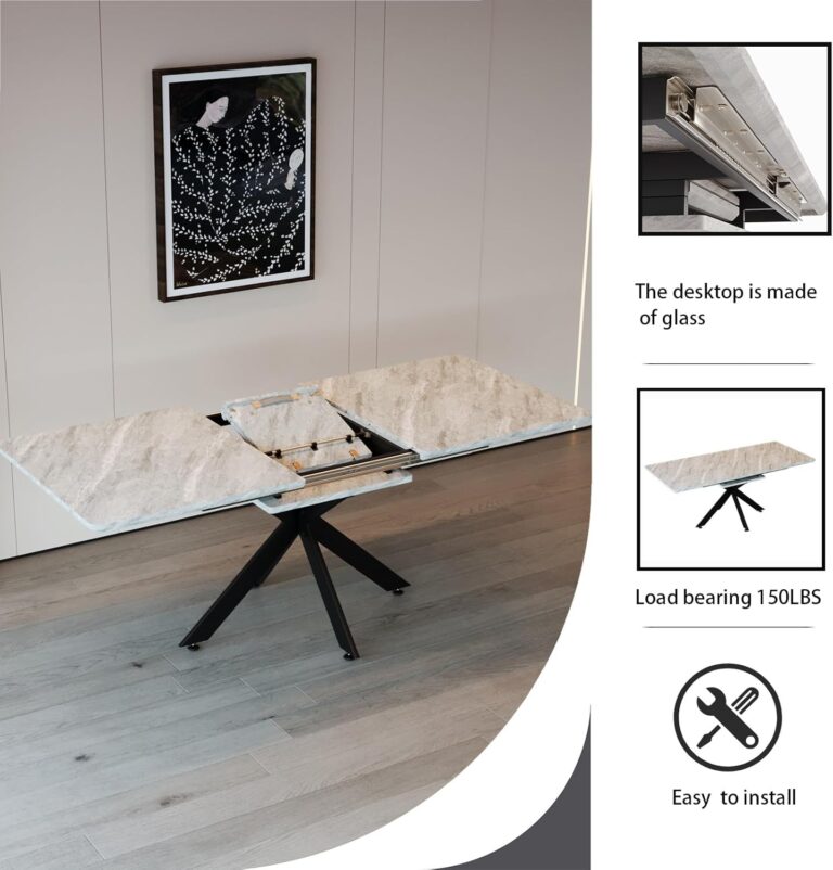 Modern Dining Table Set for 6,Adjustable Dining Table,Rectangular Rock Slab Dining Table for 6-8 People,Metal Base and Legs for Living Room,Dining Room,Kitchen (78" Dining Table+6 Gray Chairs) photo review