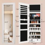 Jewelry Organizer, Jewelry Cabinet Armoire with Mirror Wall Door or Mounted, Lockable Mirror with Storage 2 Drawer Interior Mirror, White photo review
