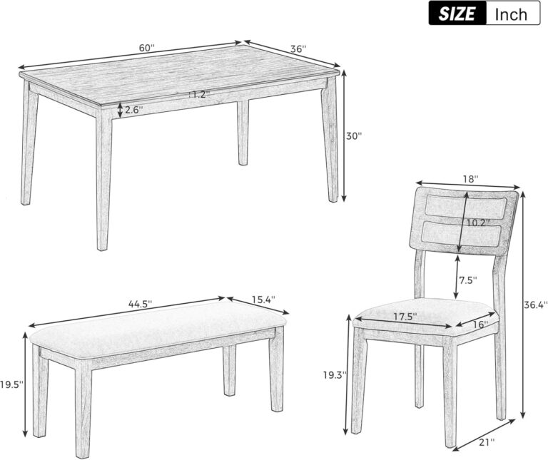 WIIS' IDEA 6-Piece Rectangular Dining Table Set for 6,Mid-Century Modern Wooden Table & Upholstered Chair Set for Home, Kitchen, Dining Room,4 Chairs, Bench Seat, Rubberwood Legs(White+Gray) photo review