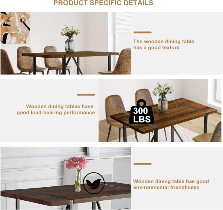 WIIS' IDEA Modern Dining Table Set for 4,Rectangular Solid Wood Dining Table for 4 People,Metal Base and Legs,Suitable for Living Room,Dining Room,Kitchen（55" Dining Table+4 Brown Dining Chairs） photo review