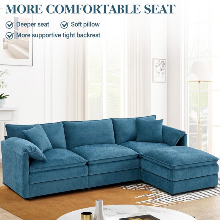 103.5" Modular Sectional Sofa Couches, L-Shape Couch with Moveable Ottoman, Chenille Sofa Comfy Modular Couch, Upholstered Couches for Living Room Bedroom, Blue photo review