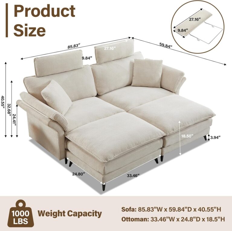 Deep Seat Sectional Sofa, 85.8'' Comfy Cloud Couch sectional Sofa with 2 Ottomans & Soft Pillows, Modern Love Seat Upholstered Modular Couch for Living Room, Beige photo review