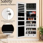 Jewelry Organizer, Jewelry Cabinet Armoire with Mirror Wall Door or Mounted, Lockable Mirror with Storage 2 Drawer Interior Mirror, White photo review