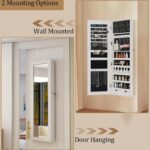Jewelry Organizer, Jewelry Cabinet Armoire with Mirror Wall Door or Mounted, Lockable Mirror with Storage 2 Drawer Interior Mirror, White photo review