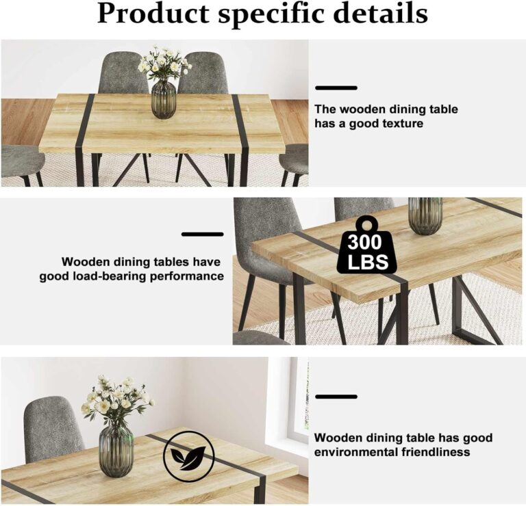WIIS' IDEA Modern Dining Table Set for 4,Rectangular Solid Wood Dining Table for 4 People,Metal Base and Legs,Suitable for Living Room,Dining Room,Kitchen（55" Dining Table+4 Dark Gray Chair） photo review