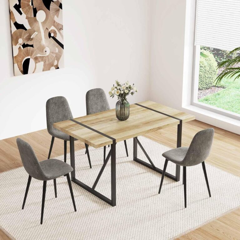 WIIS' IDEA Modern Dining Table Set for 4,Rectangular Solid Wood Dining Table for 4 People,Metal Base and Legs,Suitable for Living Room,Dining Room,Kitchen（55" Dining Table+4 Dark Gray Chair） photo review