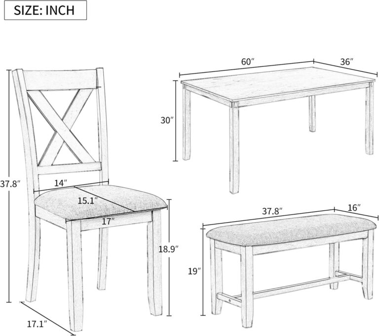 WIIS' IDEA 6-Piece Rectangular Dining Table Set for 6, Mid-Century Modern Wooden Table & Upholstered Chair Set for Home, Kitchen, Dining Room,4 Chairs, Bench Seat, Rubberwood Legs(Espresso) photo review