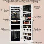 Jewelry Organizer, Jewelry Cabinet Armoire with Mirror Wall Door or Mounted, Lockable Mirror with Storage 2 Drawer Interior Mirror, White photo review