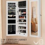 Jewelry Organizer, Jewelry Cabinet Armoire with Mirror Wall Door or Mounted, Lockable Mirror with Storage 2 Drawer Interior Mirror, White photo review