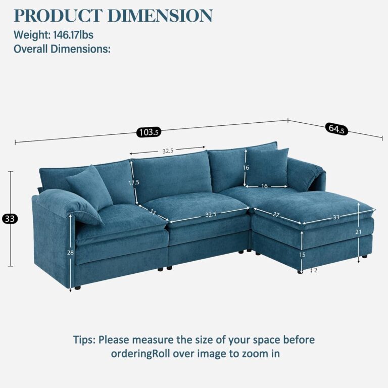 103.5" Modular Sectional Sofa Couches, L-Shape Couch with Moveable Ottoman, Chenille Sofa Comfy Modular Couch, Upholstered Couches for Living Room Bedroom, Blue photo review