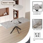 Modern Dining Table Set for 6,Adjustable Dining Table,Rectangular Rock Slab Dining Table for 6-8 People,Metal Base and Legs for Living Room,Dining Room,Kitchen (78" Dining Table+6 White Chairs) photo review