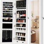 Jewelry Organizer, Jewelry Cabinet Armoire with Mirror Wall Door or Mounted, Lockable Mirror with Storage 2 Drawer Interior Mirror, White photo review
