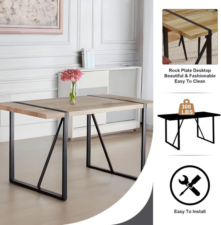 WIIS' IDEA Modern Dining Table Set for 4,Rectangular Solid Wood Dining Table for 4 People,Metal Base and Legs,Suitable for Living Room,Dining Room,Kitchen（55" Dining Table+4 Brown Dining Chairs） photo review