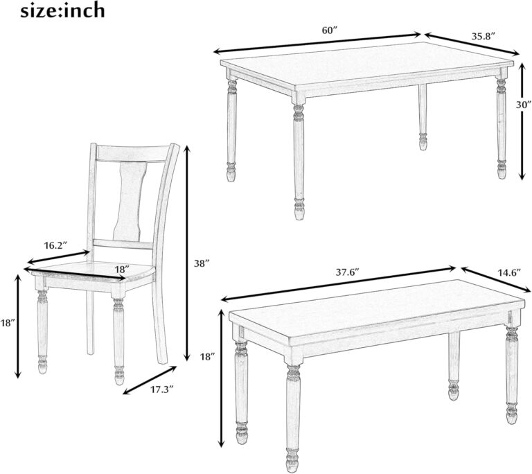 WIIS' IDEA 6-Piece Rectangular Dining Table Set for 6,Mid-Century Modern Wooden Table & Upholstered Chair Set for Home, Kitchen, Dining Room,4 Chairs, Bench Seat, Rubberwood Legs(Brown+Cottage White) photo review