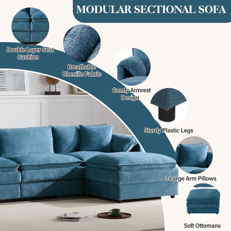 103.5" Modular Sectional Sofa Couches, L-Shape Couch with Moveable Ottoman, Chenille Sofa Comfy Modular Couch, Upholstered Couches for Living Room Bedroom, Blue photo review