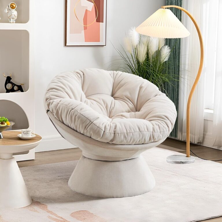 Papasan Chair,Papasan Chair with Cushion and Frame,Comfy Chenille Upholstered Round Reading Chair,Oversized 360° Swivel Accent Chair with Metal Base Lazy Chair for Bedroom,Living Room,Light Beige photo review