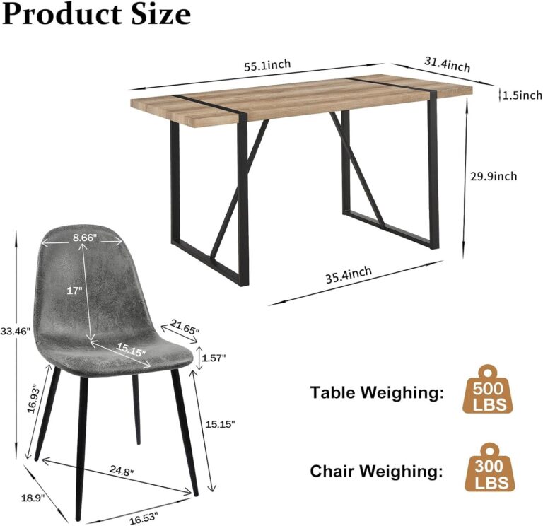 WIIS' IDEA Modern Dining Table Set for 4,Rectangular Solid Wood Dining Table for 4 People,Metal Base and Legs,Suitable for Living Room,Dining Room,Kitchen（55" Dining Table+4 Dark Gray Chair） photo review