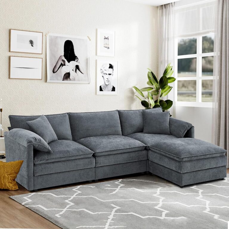 103.5" Modular Sectional Sofa Couches, L-Shape Couch with Moveable Ottoman, Chenille Sofa Comfy Modular Couch, Upholstered Couches for Living Room Bedroom, Dark Grey photo review