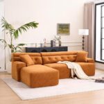 Combining Chaise Longue with 3-Seater, Wood Grain Chenille Fabric, Full Sponge Compression Sofa,Combined Sofa with 2 Pillows for Living/Home Furniture/Apartment,Orange photo review