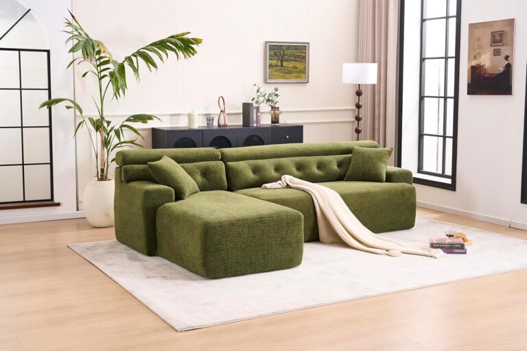 Combining Chaise Longue with 3-Seater, Wood Grain Chenille Fabric, Full Sponge Compression Sofa,Combined Sofa with 2 Pillows for Living/Home Furniture/Apartment,Green photo review